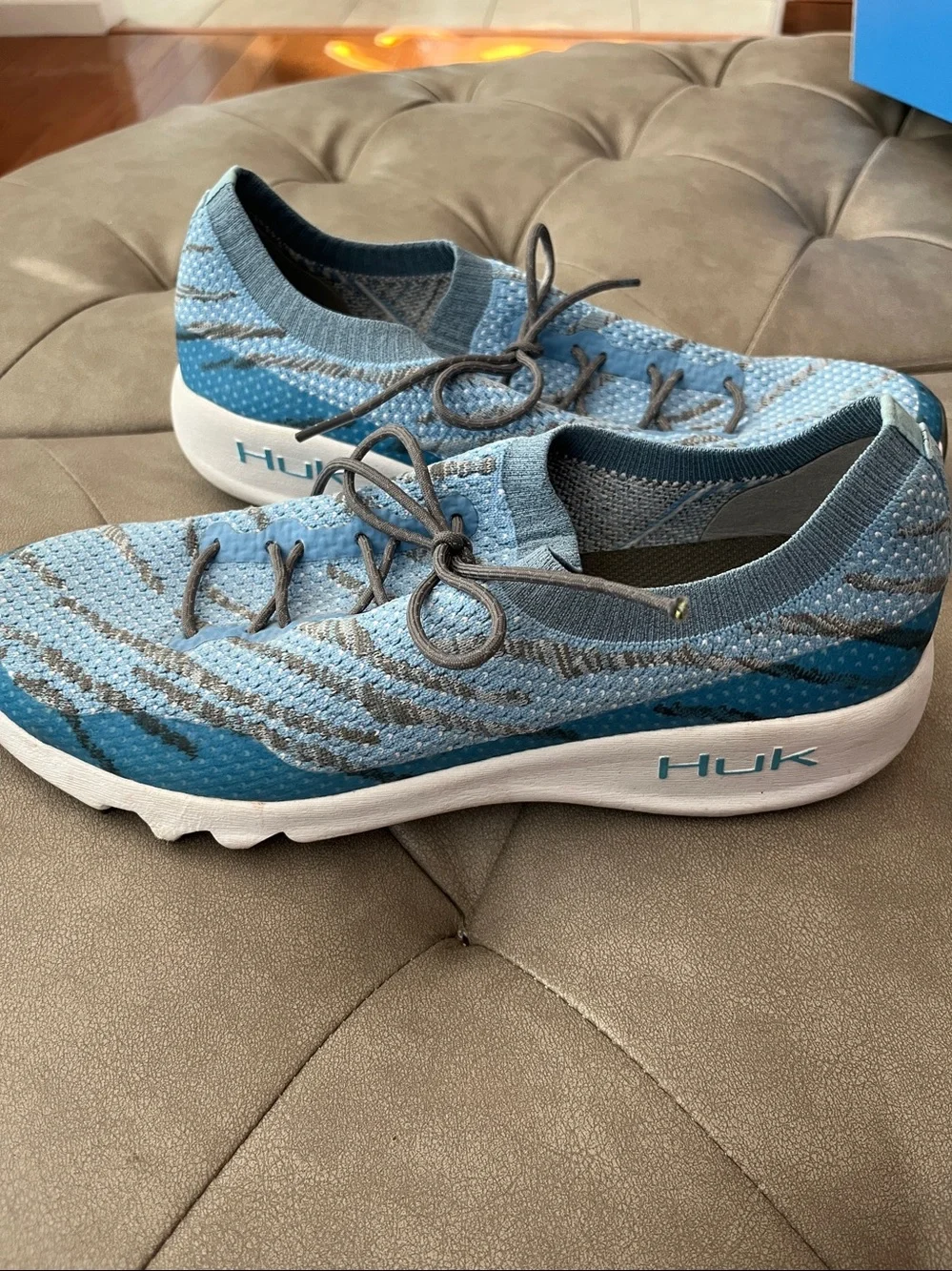 Huk Sky Blue and Gray Knit Men’s Slip-On Athletic Shoes